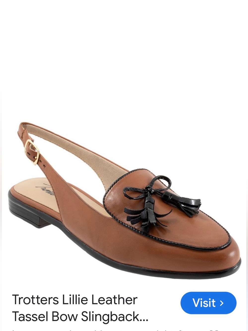 Trotters Lillie slingback loafer flats in a cognac & Black
